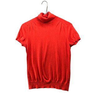 Banana Republic Short Sleeve Turtleneck Sweater Womens M Red Stretch Tight Knit